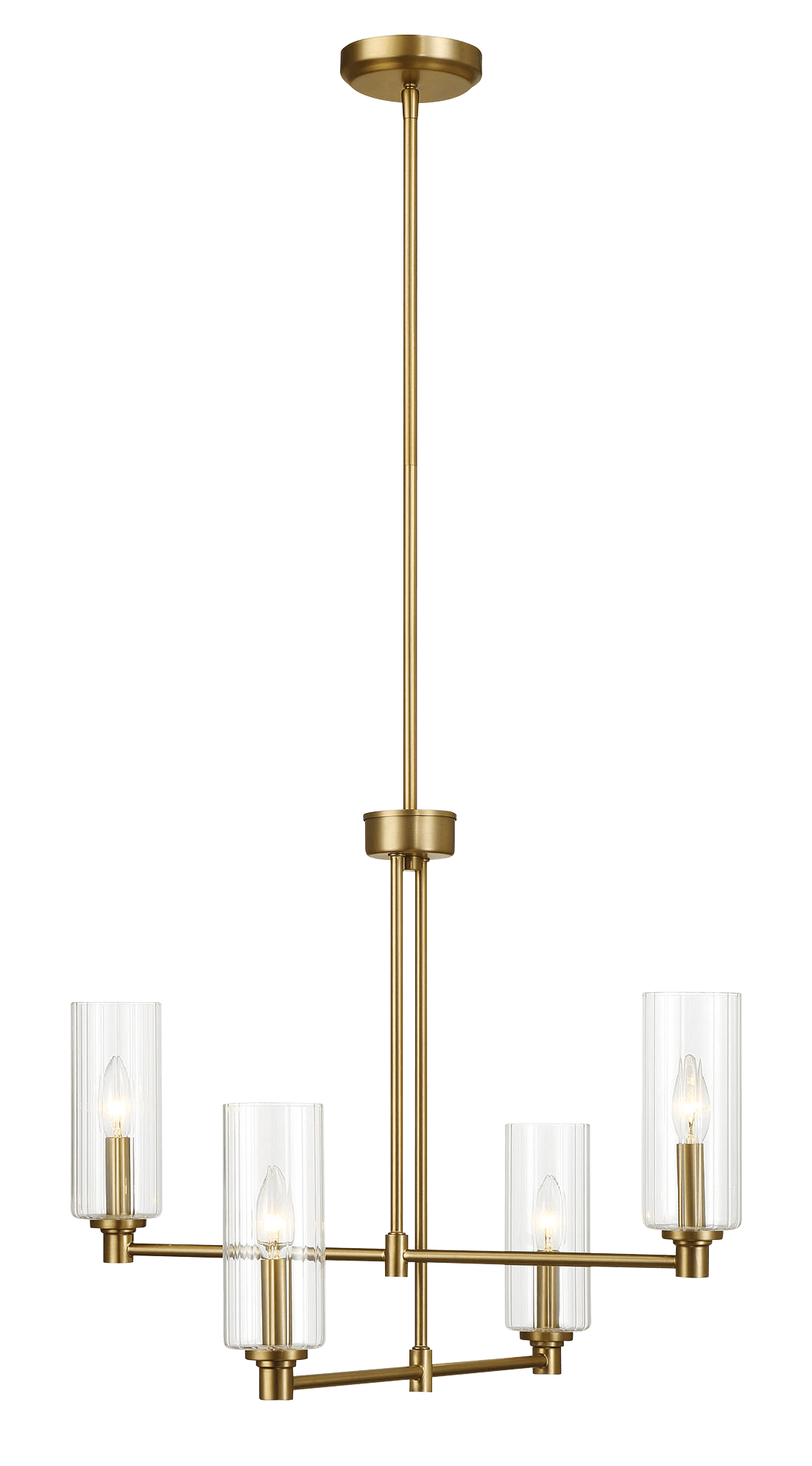 Enigma Four Lights Chandelier With Clear Ribbed Glass -Satin Brass by Ashcroft Imports at Eve Furniture