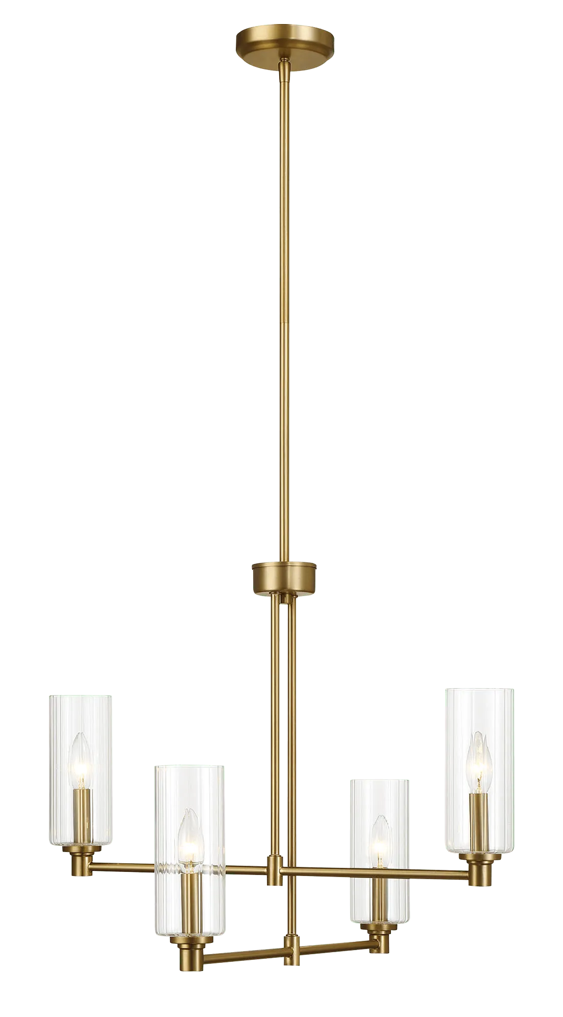 Enigma Four Lights Chandelier With Clear Ribbed Glass -Satin Brass by Ashcroft Furniture at Eve Furniture