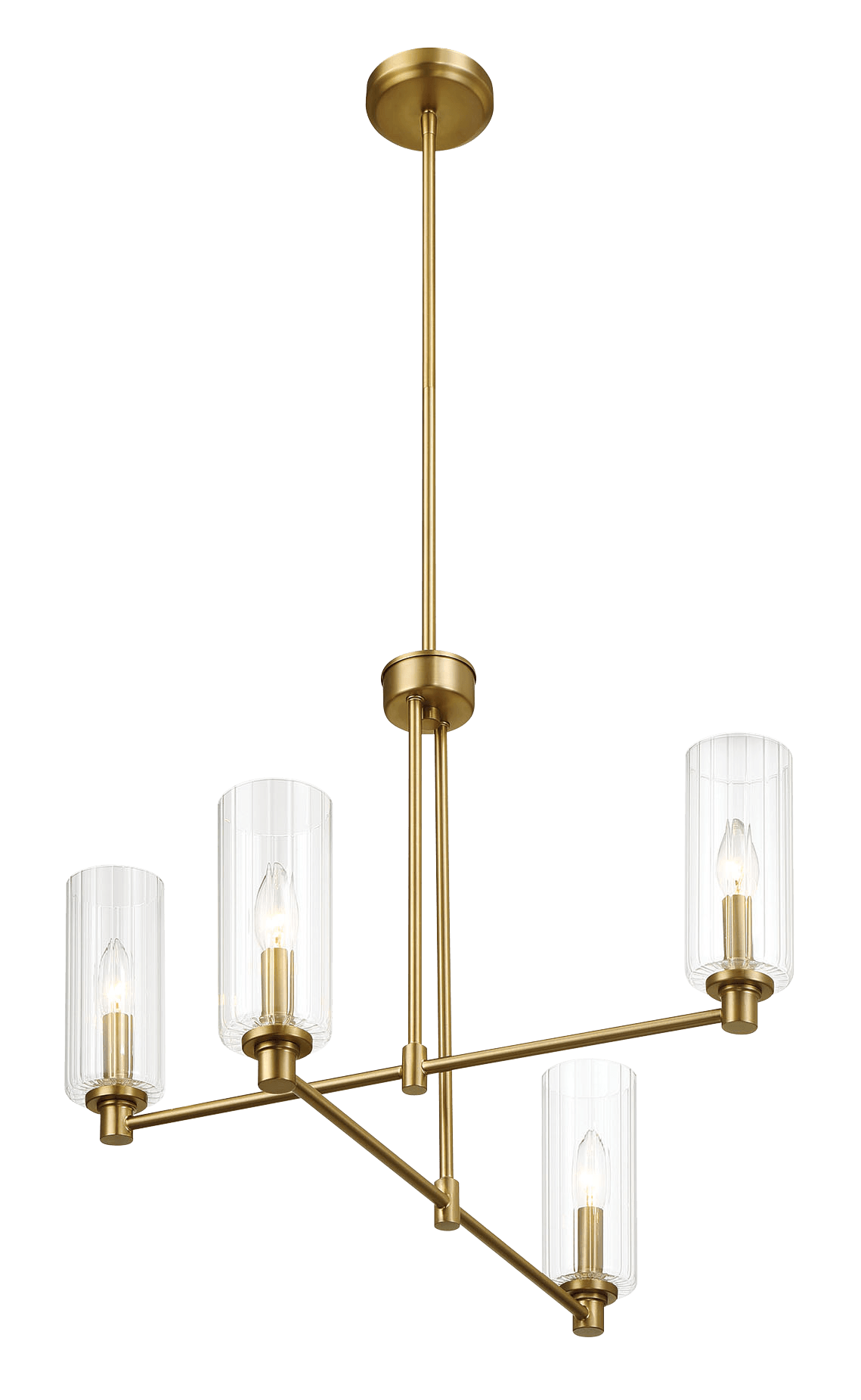 Enigma Four Lights Chandelier With Clear Ribbed Glass -Satin Brass by Ashcroft Imports at Eve Furniture