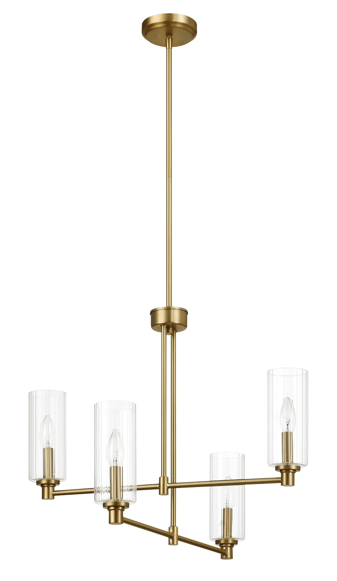 Enigma Four Lights Chandelier With Clear Ribbed Glass -Satin Brass by Ashcroft Furniture at Eve Furniture