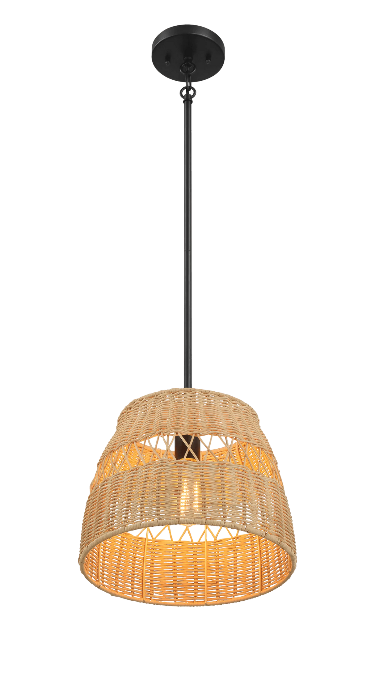 Essence Single Lights Pendant With Rattan Shade Black Metal Finish for Farmhouse Style by Ashcroft Furniture at Eve Furniture