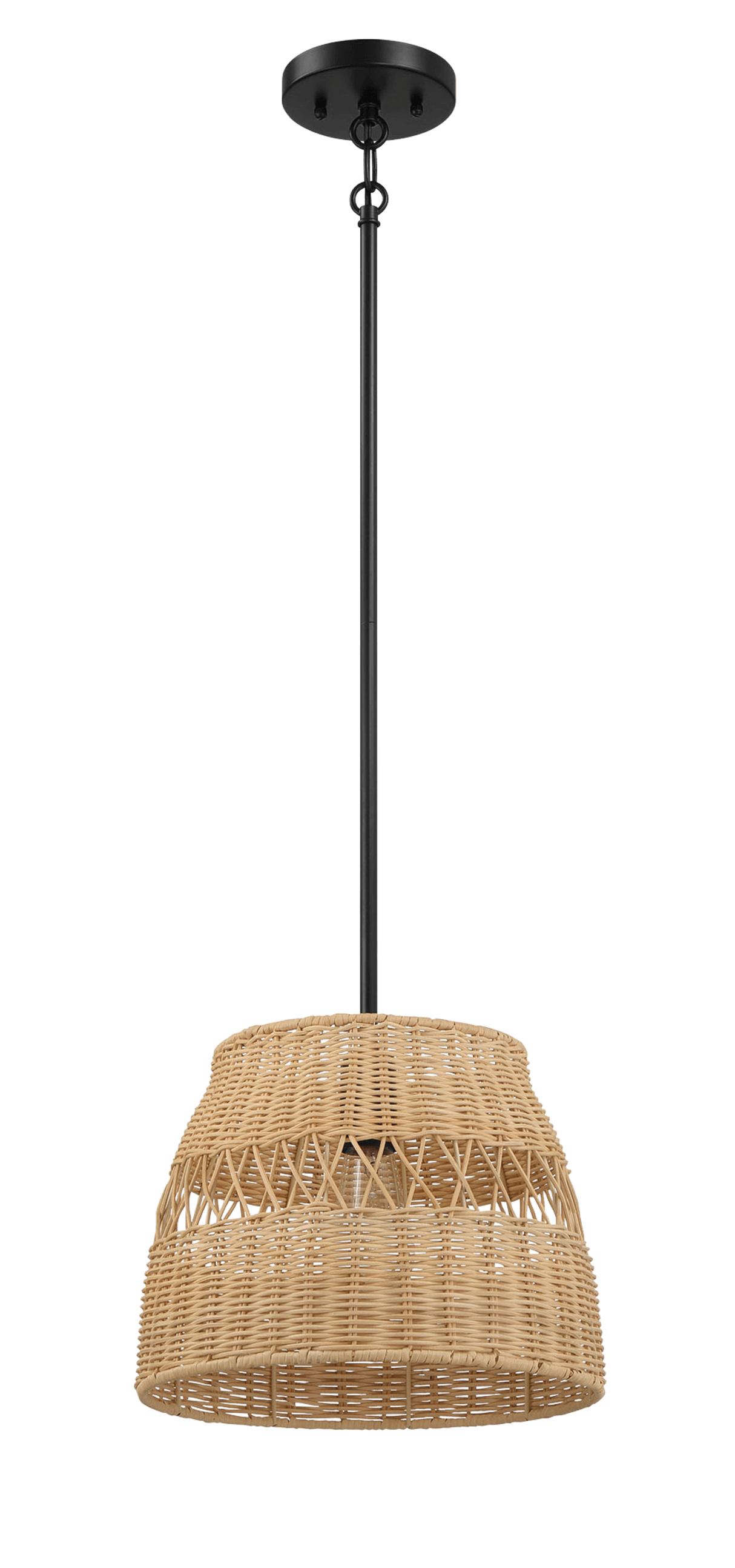 Essence Single Lights Pendant With Rattan Shade Black Metal Finish for Farmhouse Style by Ashcroft Imports at Eve Furniture