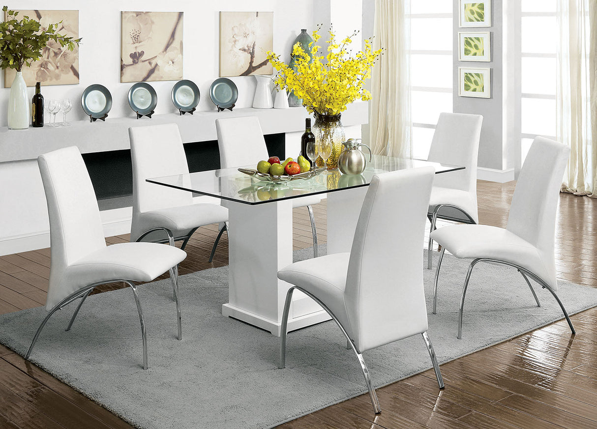 Eva White/Clear Dining Table by Furniture of America at Eve Furniture