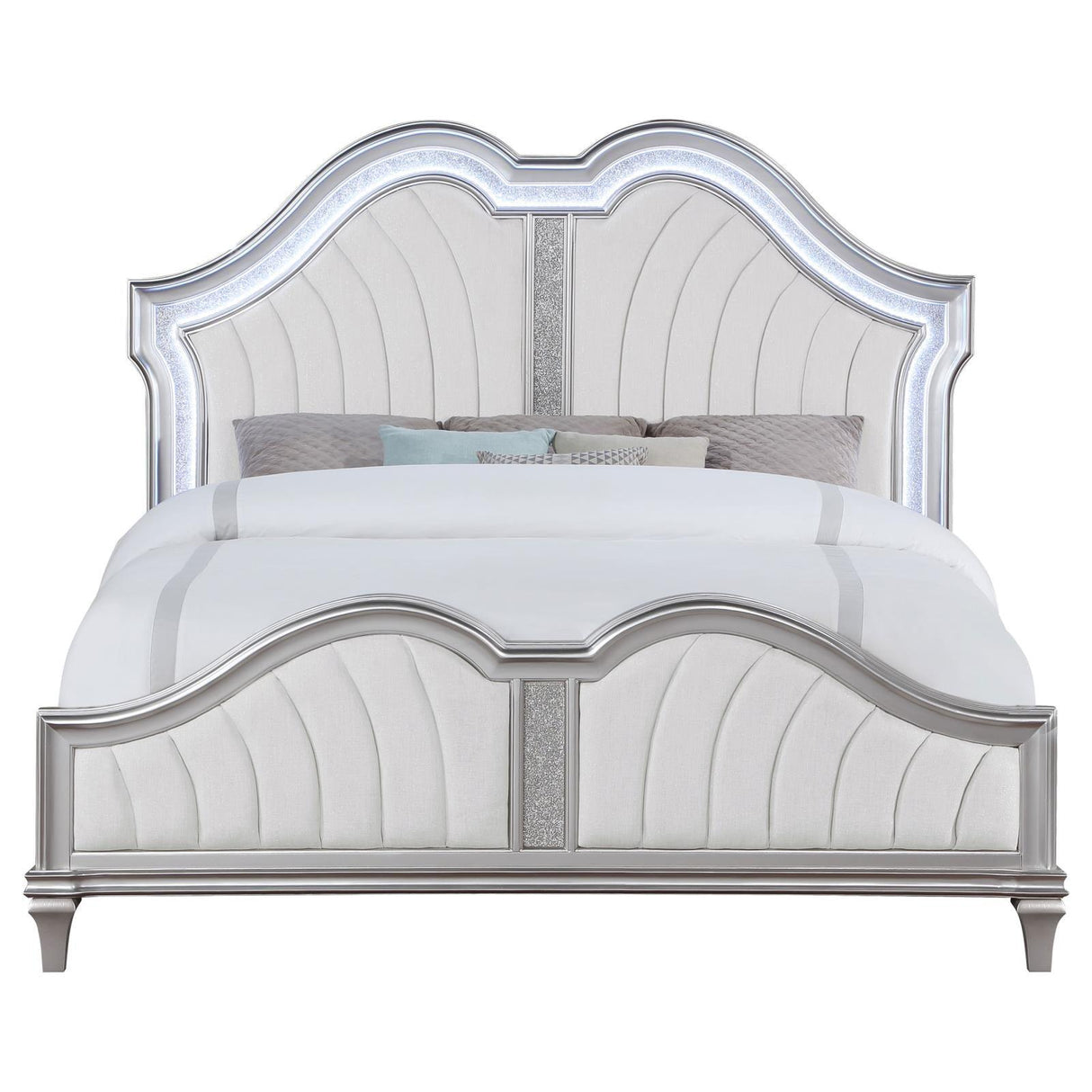Evangeline Ivory/Silver Oak Tufted Upholstered Platform Queen Bed by Coaster at Eve Furniture