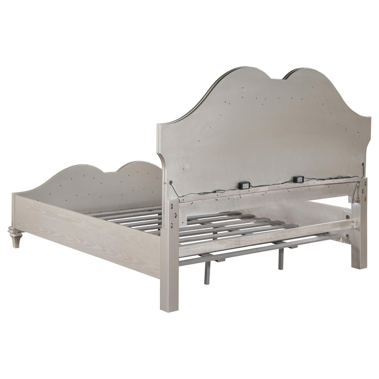 Evangeline Ivory/Silver Oak Tufted Upholstered Platform Queen Bed by Coaster at Eve Furniture