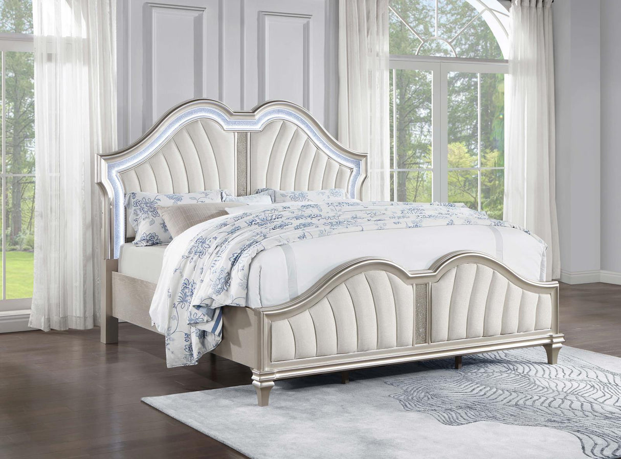 Evangeline Ivory/Silver Oak Tufted Upholstered Platform Queen Bed by Coaster at Eve Furniture