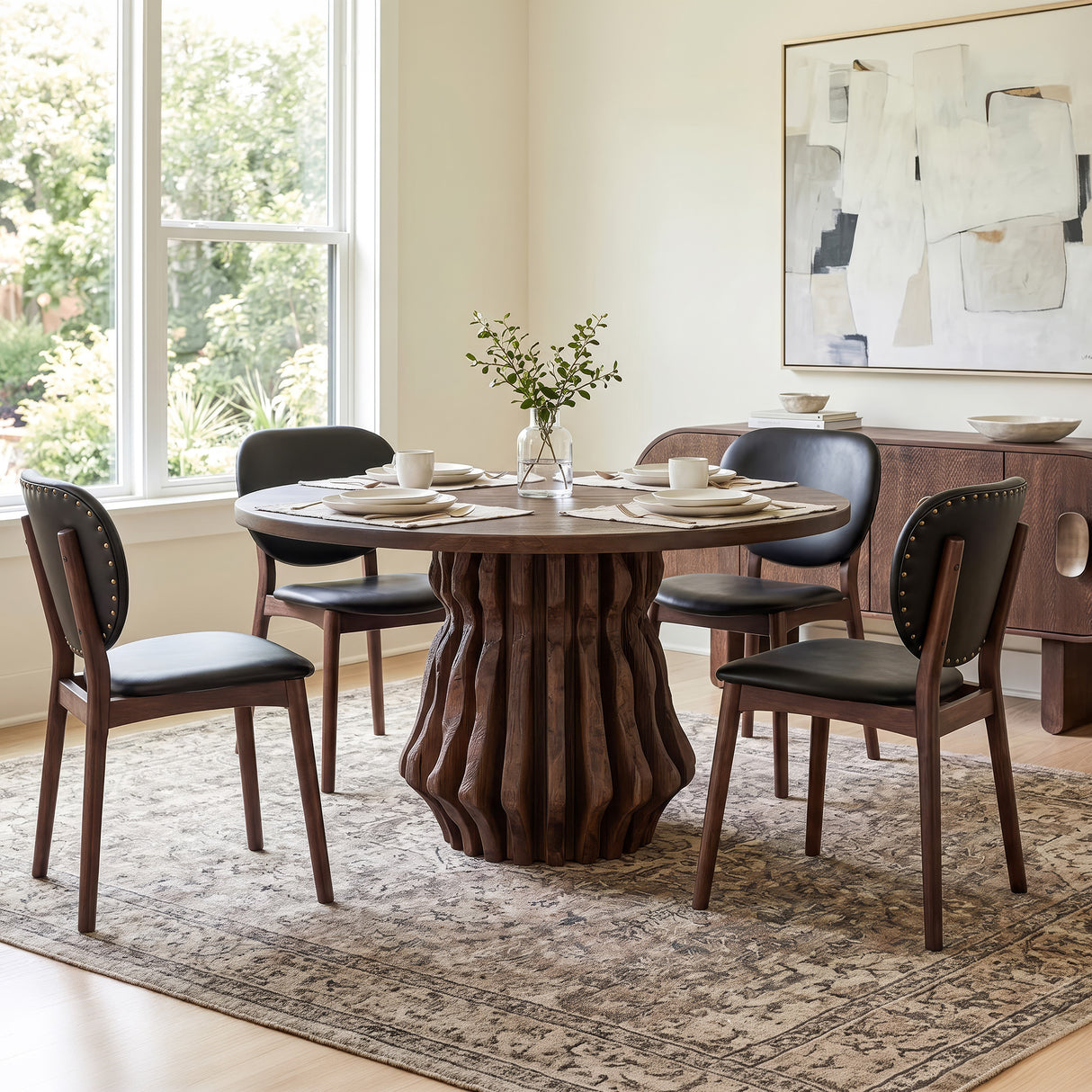 San Juan 54" Round Dining Table with Live Edge Sculptural Base in Royal Brown