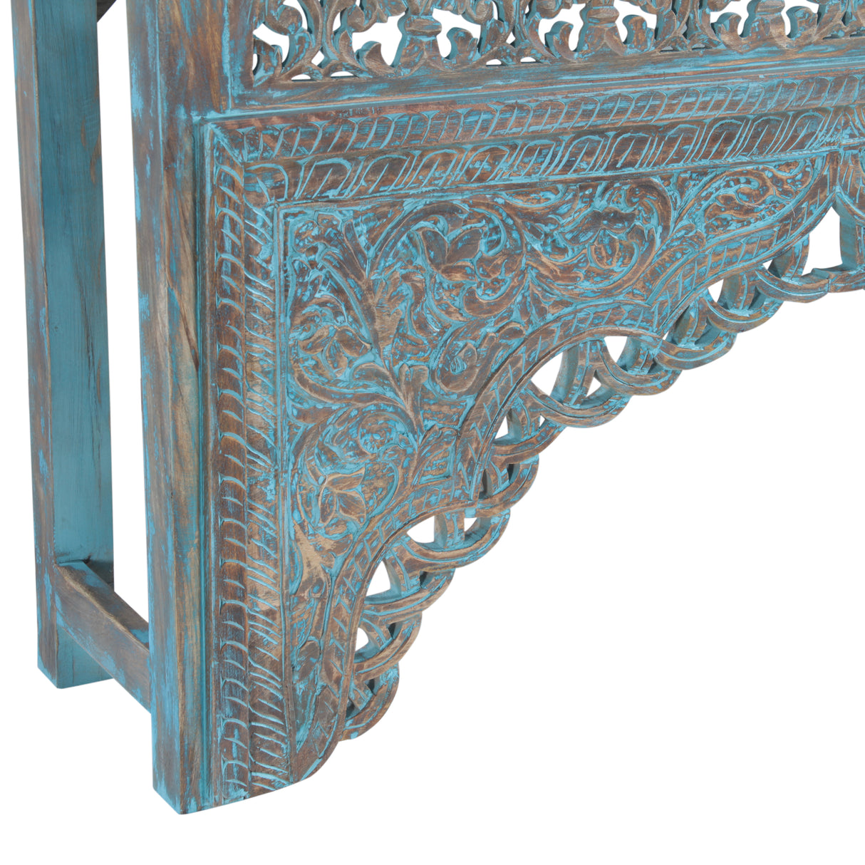 Tribal 59" Carved Wood Console Table in Teal