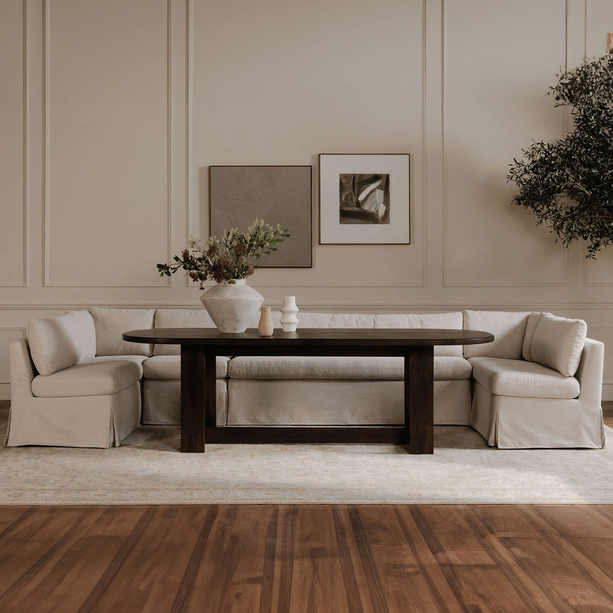 Fable Beige U Shape Slipcover Dining Banquette 129 in by Moe's Home at Eve Furniture