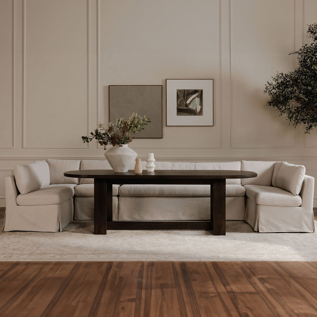Fable Beige U Shape Slipcover Dining Banquette 154 in by Moe's Home at Eve Furniture