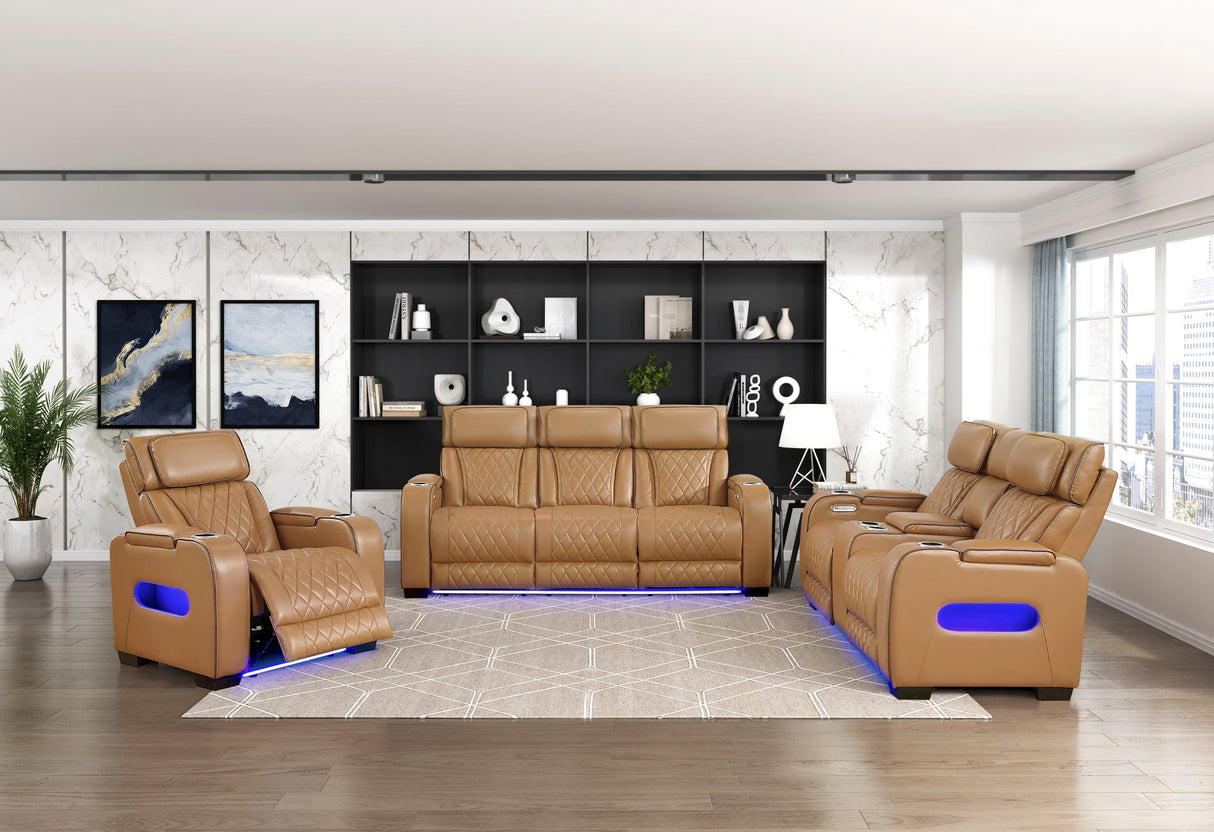 Fairway Brown Power Double Reclining Loveseat with Center Console by Homelegance at Eve Furniture