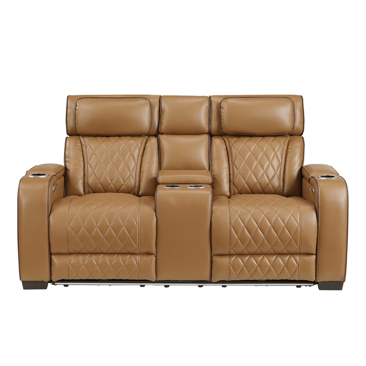 Fairway Brown Power Double Reclining Loveseat with Center Console by Homelegance at Eve Furniture