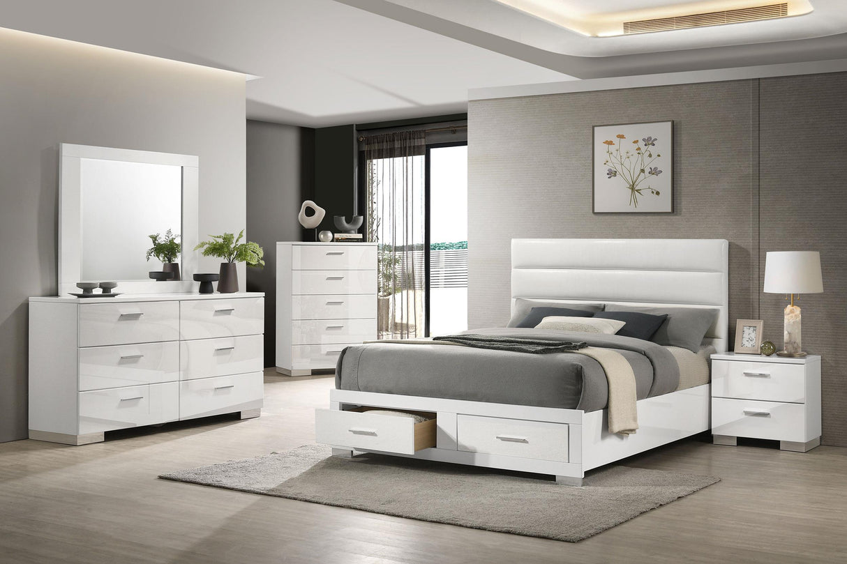 Felicity White High Gloss Eastern King Storage Bed by Coaster at Eve Furniture