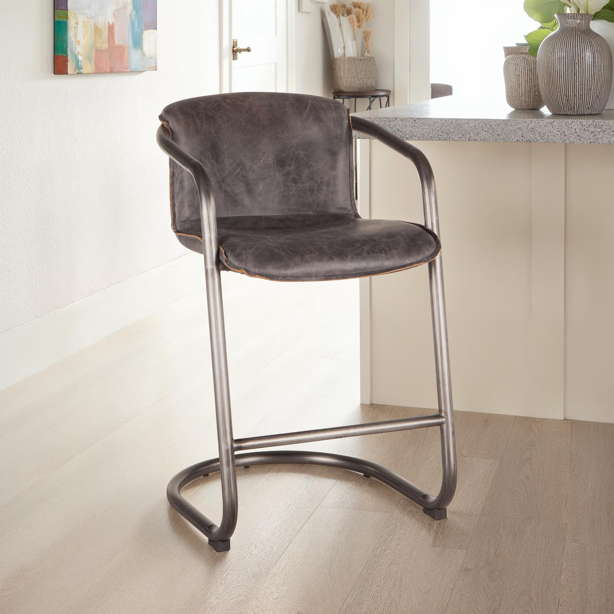 Portofino 22" Counter Chair in Antique Ebony Top Grain Leather