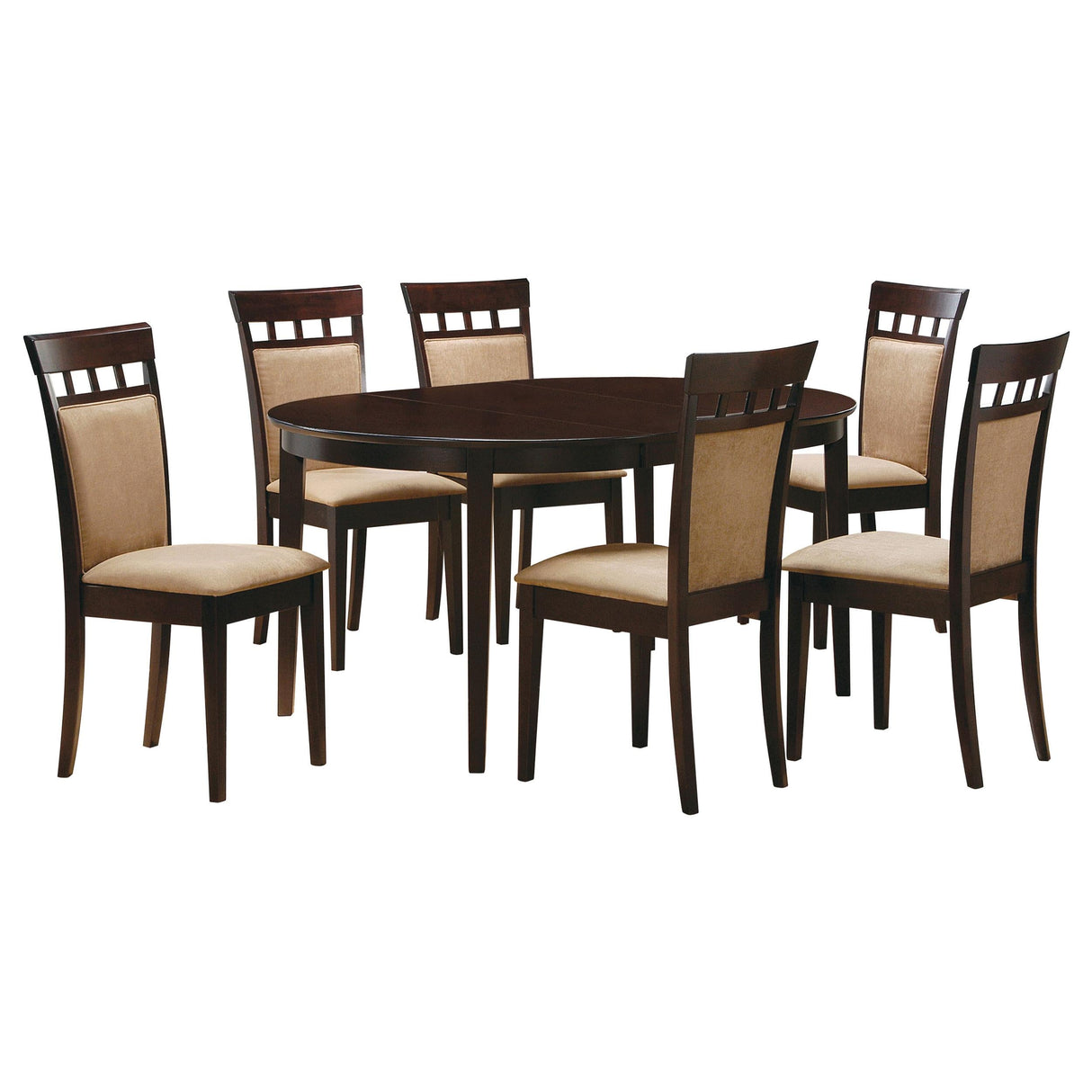 Gabriel Cappuccino 7-Piece Extension Leaf Dining Table Set by Coaster at Eve Furniture