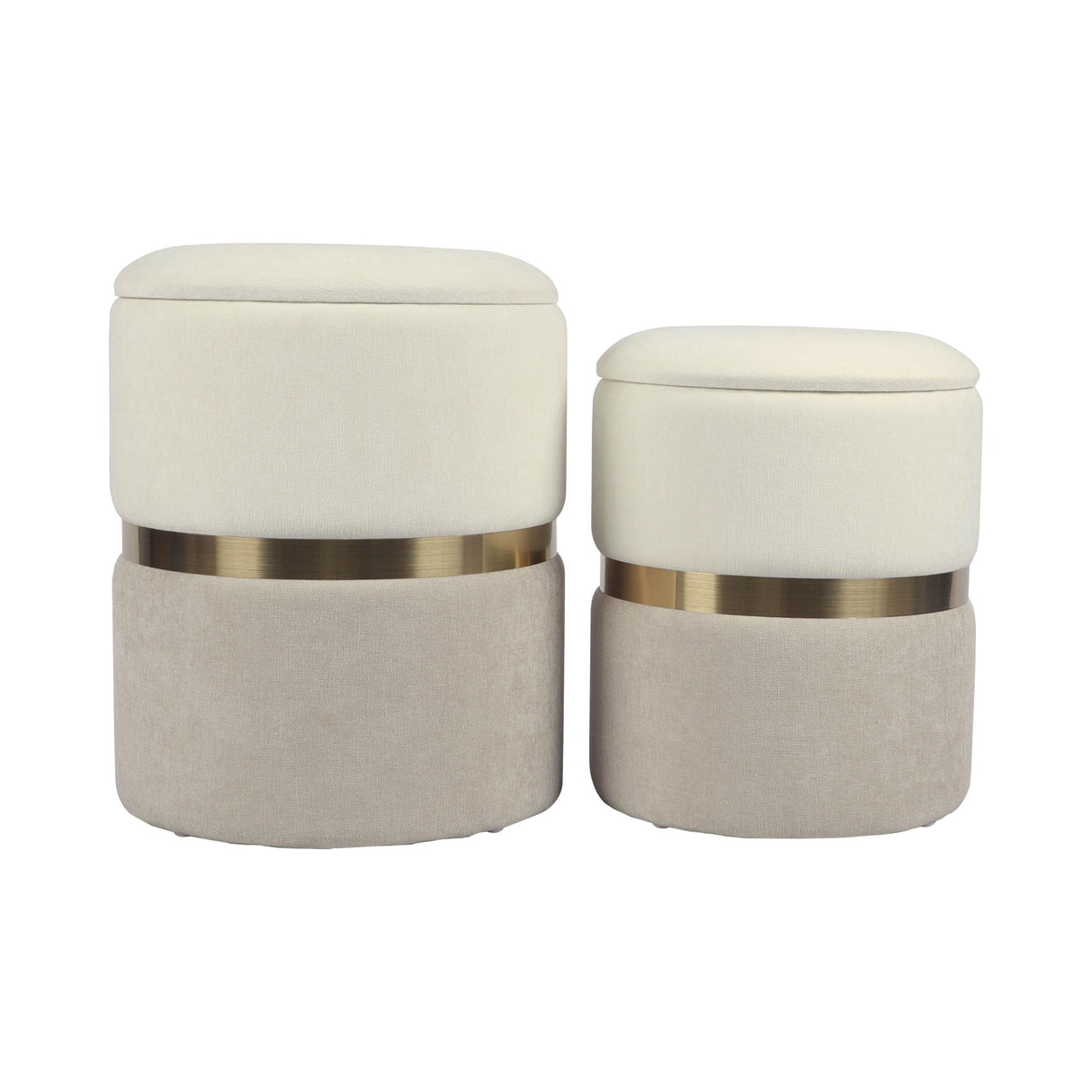 Gigi Cream and Tan Chenille Storage Ottoman - Set of 2 by TOV Furniture at Eve Furniture