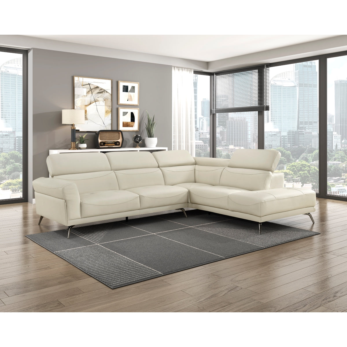 Giselle Beige Leather 2-Piece Sectional with Right Chaise by Homelegance at Eve Furniture