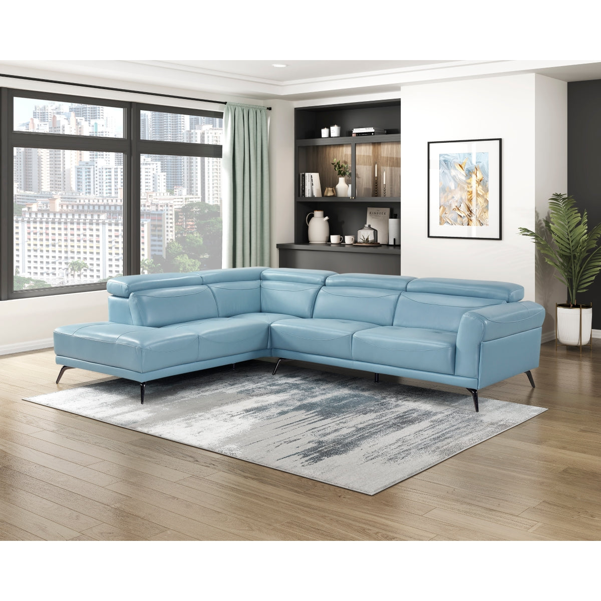 Giselle Blue Leather 2-Piece Sectional with Left Chaise by Homelegance at Eve Furniture