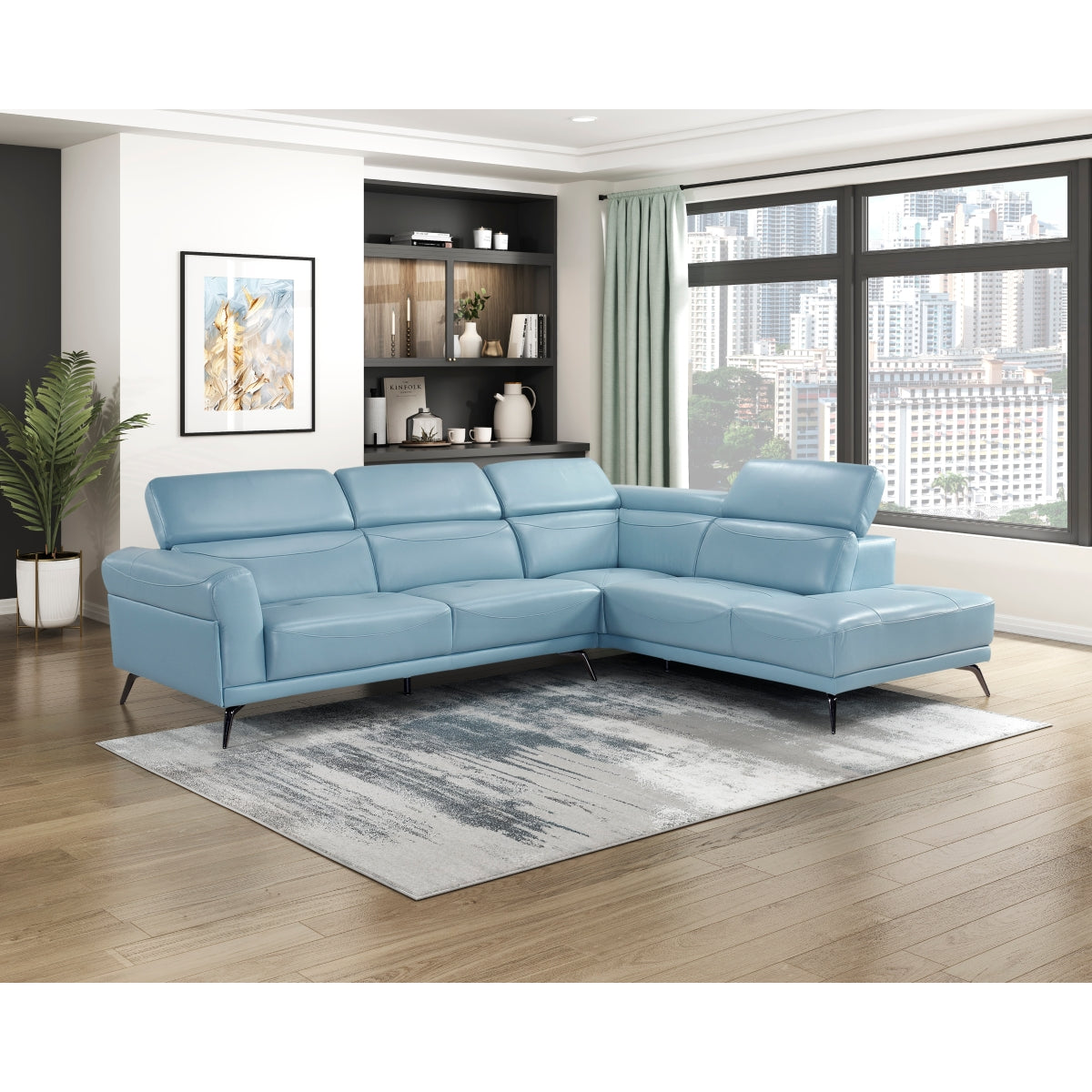 Giselle Blue Leather 2-Piece Sectional with Right Chaise by Homelegance at Eve Furniture