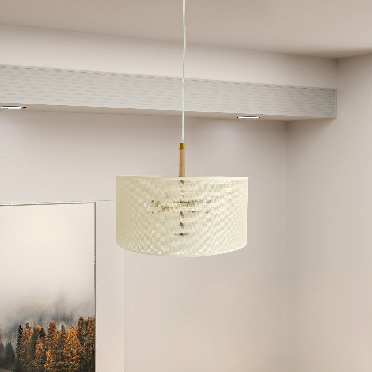 Glacier Pendant Lamp - Oak + Natural + Gold by Ashcroft Imports at Eve Furniture