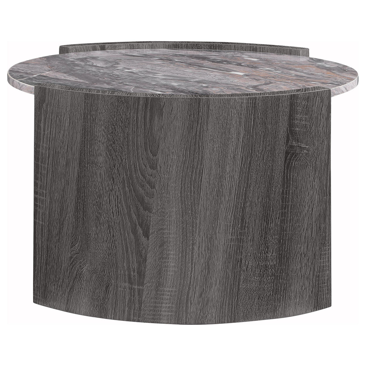 Gladstone Distressed Gray Round Faux Marble Top Coffee Table by Coaster at Eve Furniture