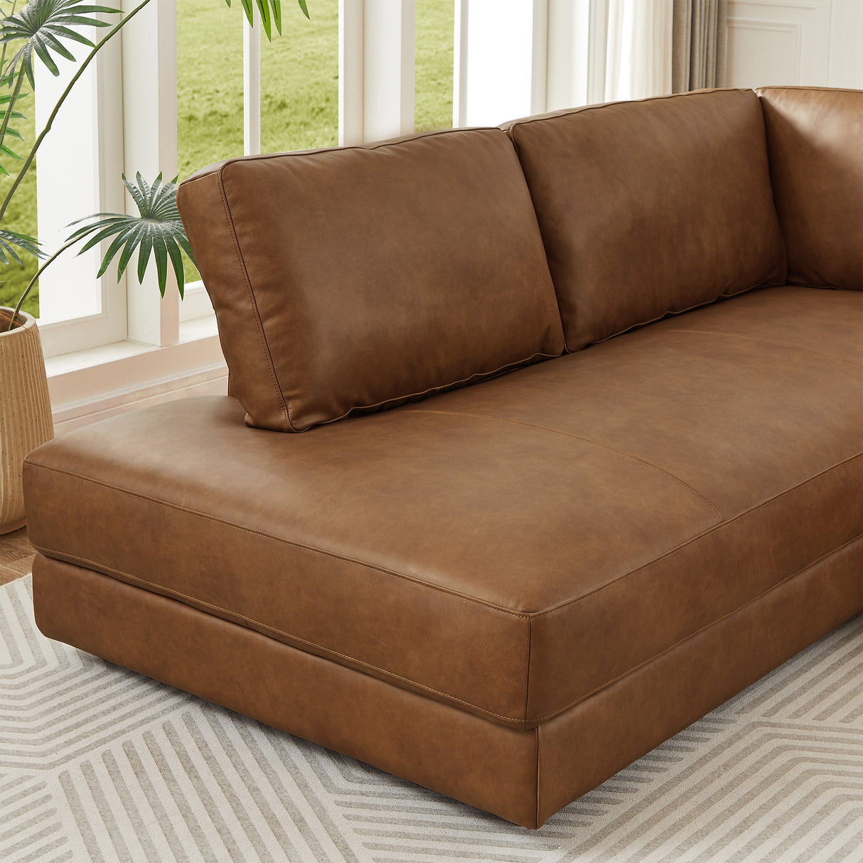 Glander Cognac Leather Sectional Sofa Left Facing by Ashcroft Furniture at Eve Furniture