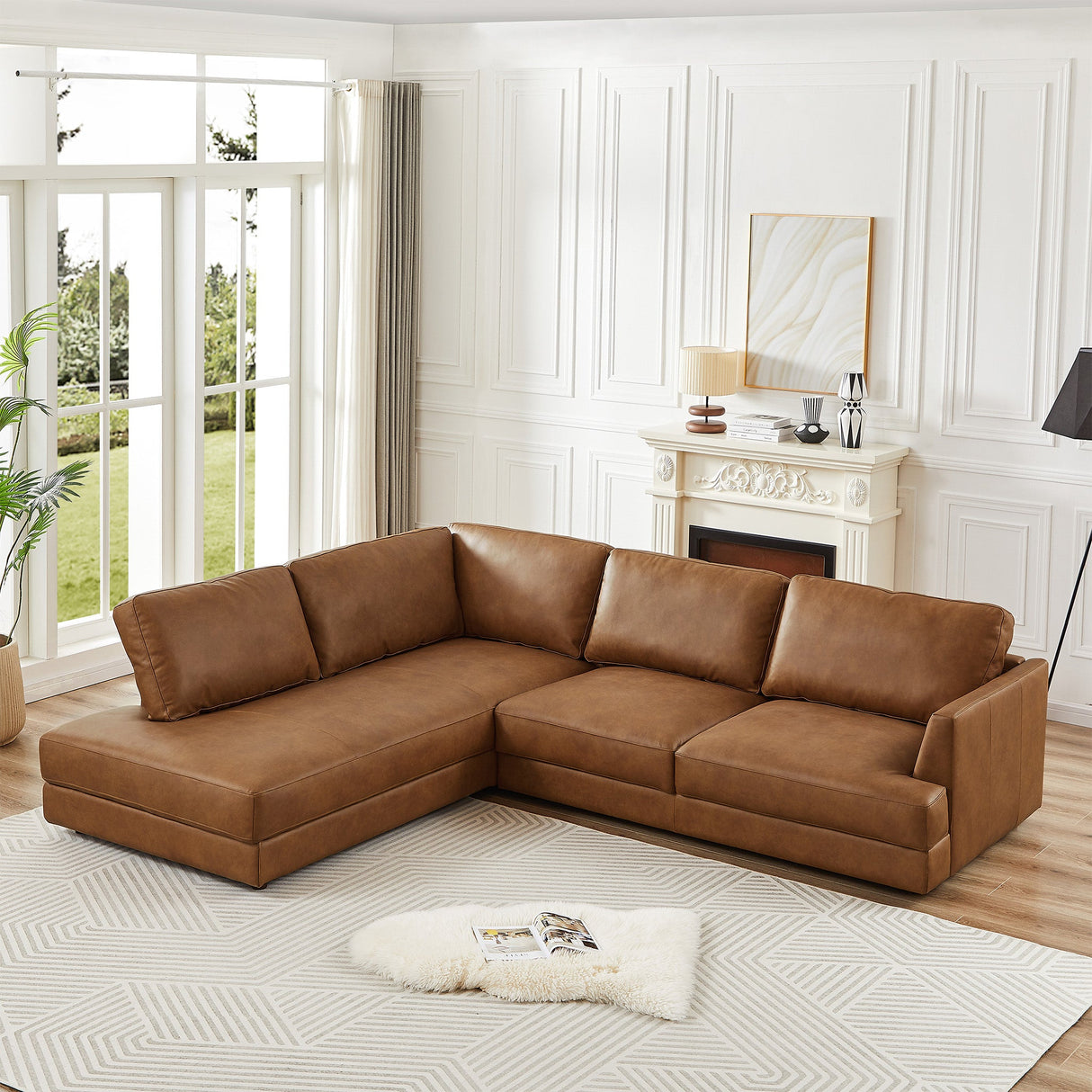 Glander Cognac Leather Sectional Sofa Left Facing by Ashcroft Furniture at Eve Furniture