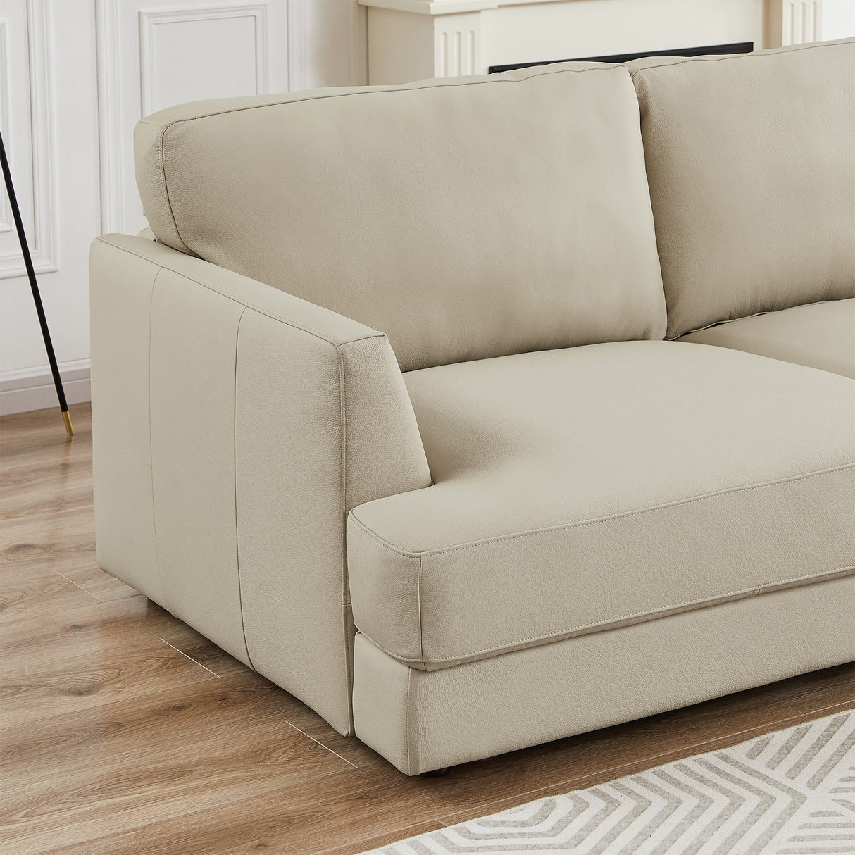 Glander Cream Leather Sectional Sofa Right Facing by Ashcroft Furniture at Eve Furniture