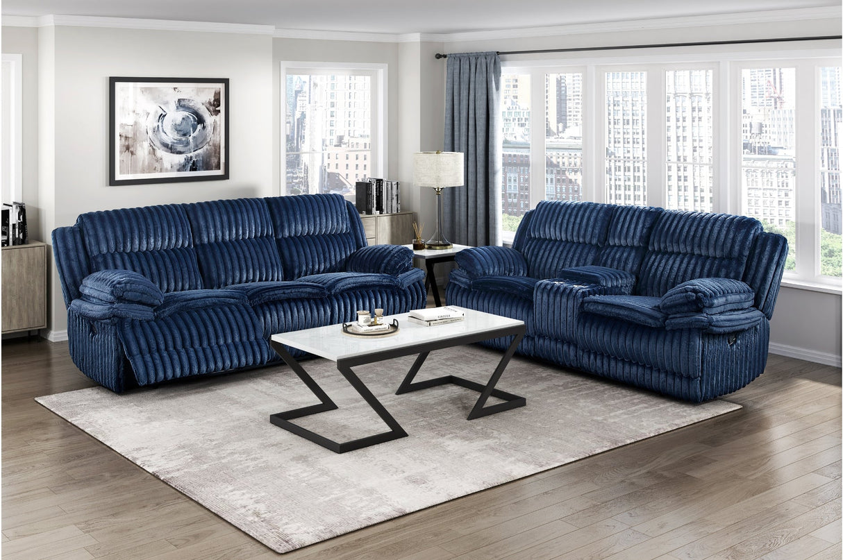 Goodland Blue Double Reclining Sofa by Homelegance at Eve Furniture