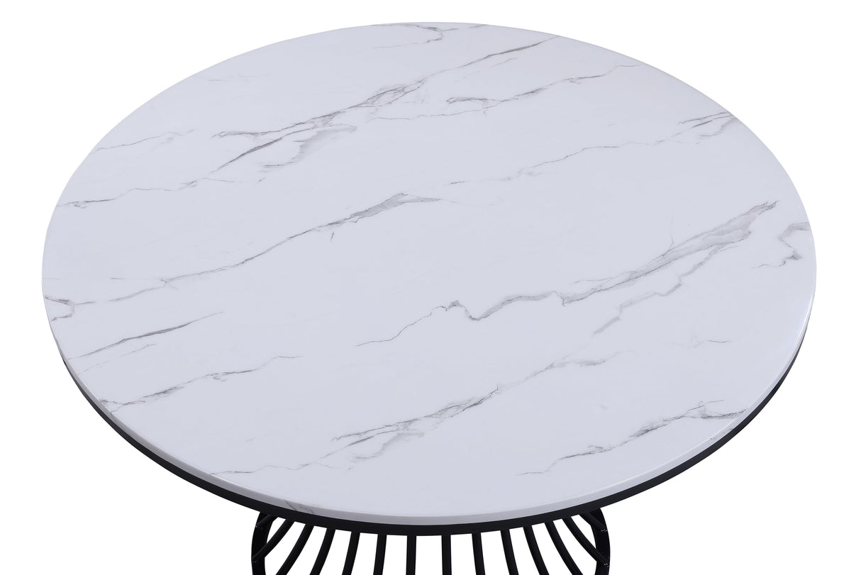 Hadley Black and Light Gray Faux Marble Top Round Dining Set by Crown Mark at Eve Furniture