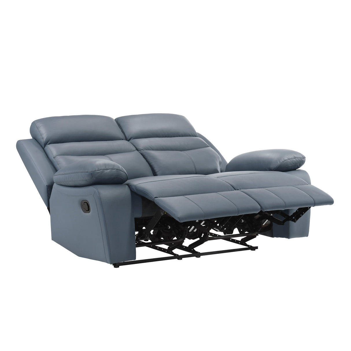 Hancock Blue Leather Double Reclining Loveseat by Homelegance at Eve Furniture