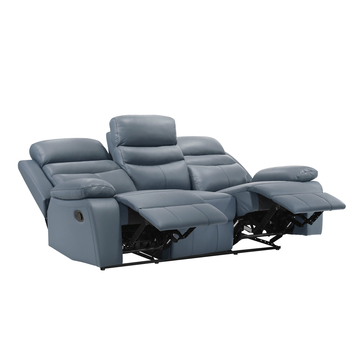 Hancock Blue Leather Double Reclining Sofa by Homelegance at Eve Furniture