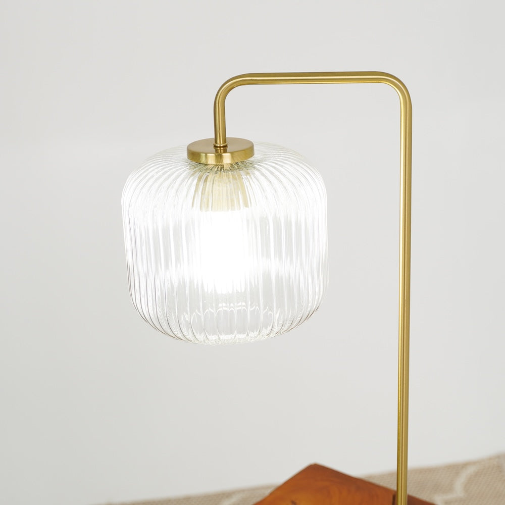 Haven Clear Glass Table Lamp, Gold Brush Metal and Marble Base, Button Control by Ashcroft Imports at Eve Furniture