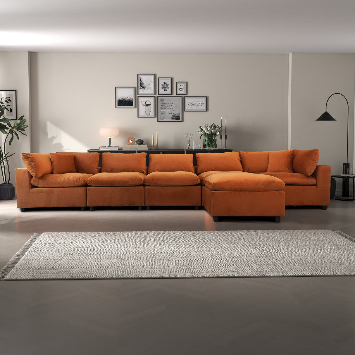 Hayward Burnt Orange Velvet Modular Sectional Sofa by Ashcroft Imports at Eve Furniture