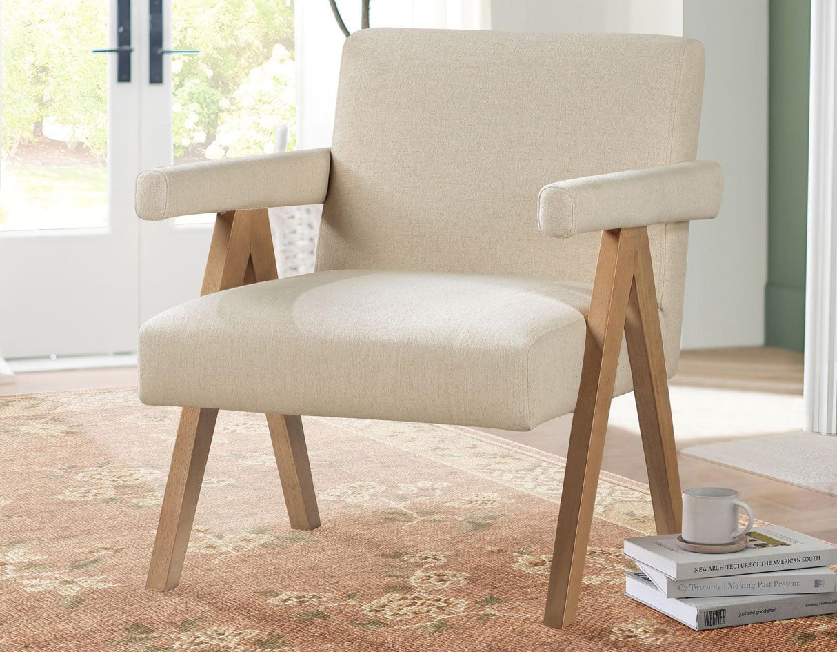 Helen Cream Fabric with Light Chestnut Wood Finish Accent Chair by Steve Silver at Eve Furniture