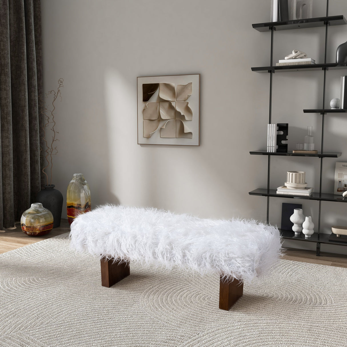 Henley Bench in White Khaki Fur by Ashcroft Imports at Eve Furniture