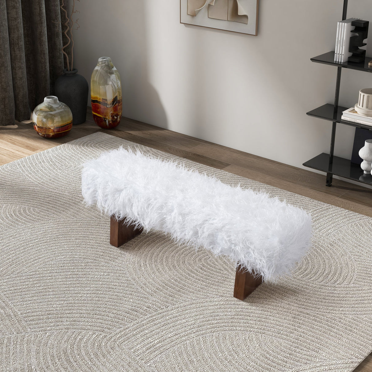 Henley Bench in White Khaki Fur by Ashcroft Imports at Eve Furniture