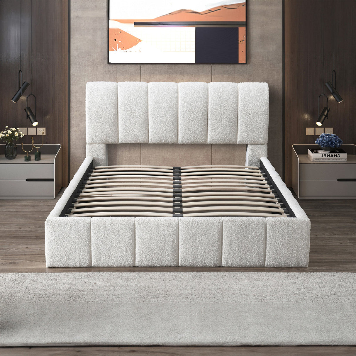 Hilar White Boucle Platform Bed Queen Size by Ashcroft Furniture at Eve Furniture