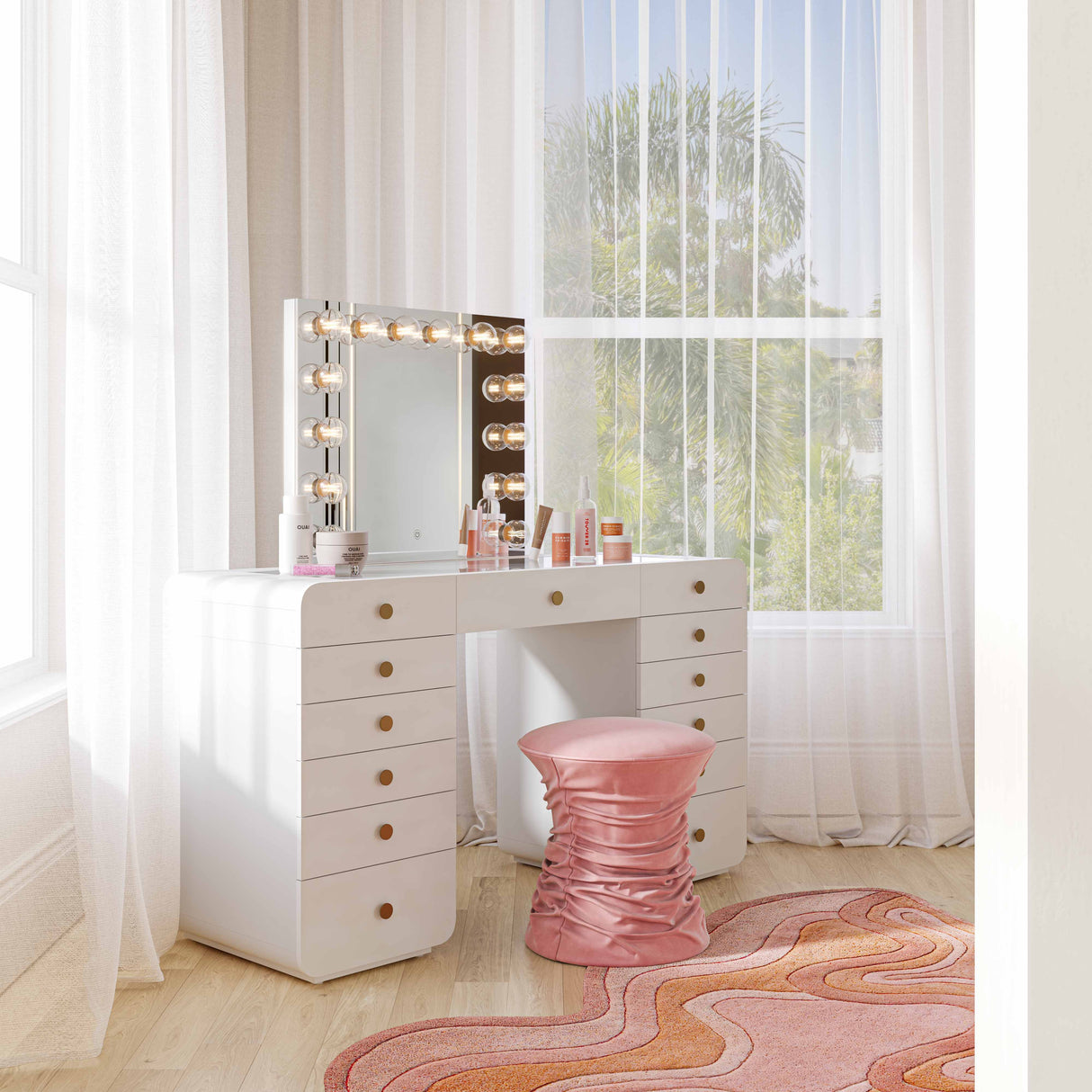 Hollywood White Desk with Vanity Mirror by TOV Furniture at Eve Furniture