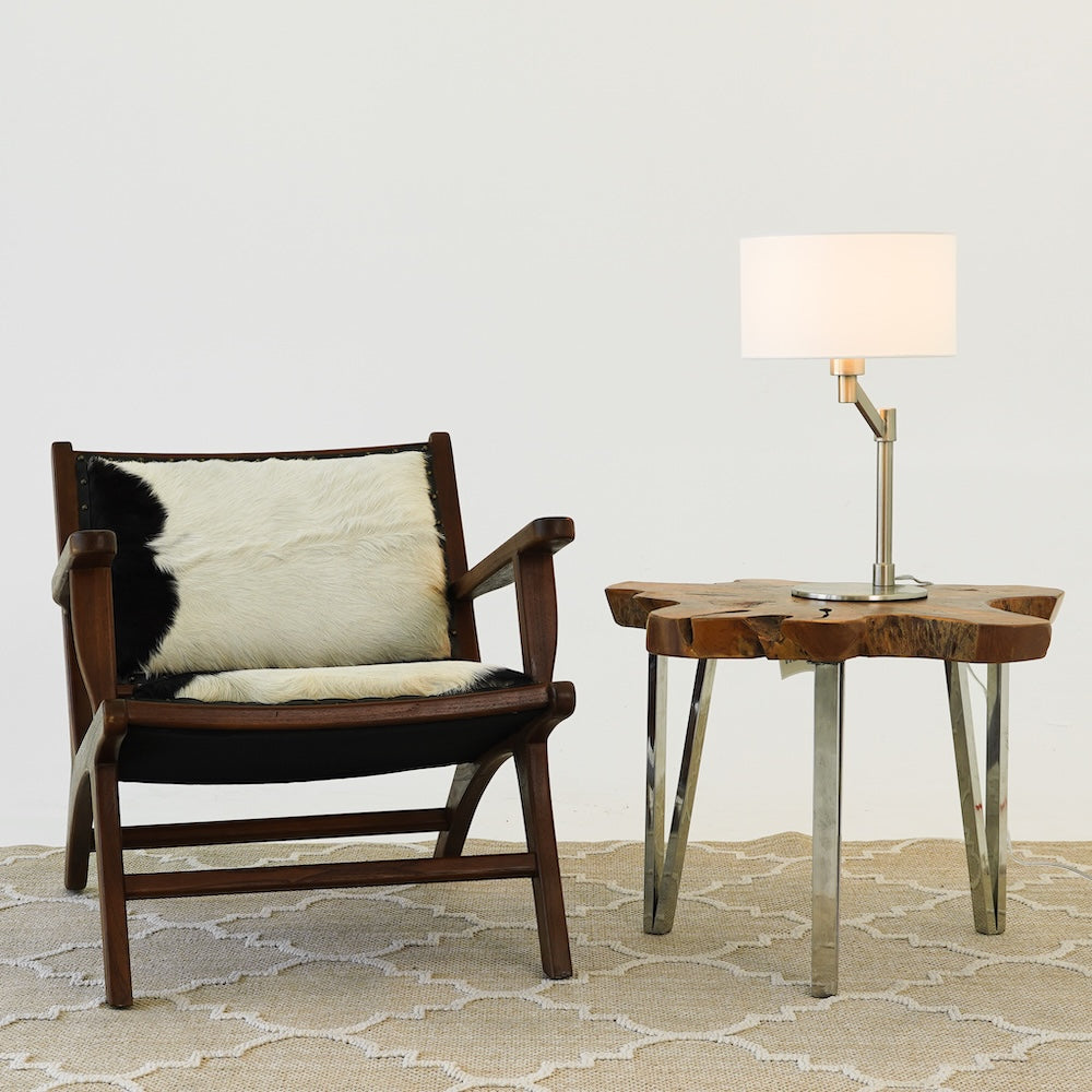 Horizon Brushed Nickel Table Lamp with On/Off Switch Curved Metal Base Linen Shade by Ashcroft Furniture at Eve Furniture