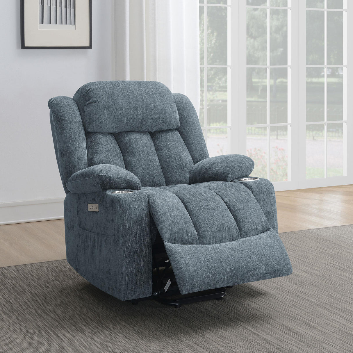 Houston Slate Blue Upholstered Power Lift Recliner Chair by Coaster at Eve Furniture