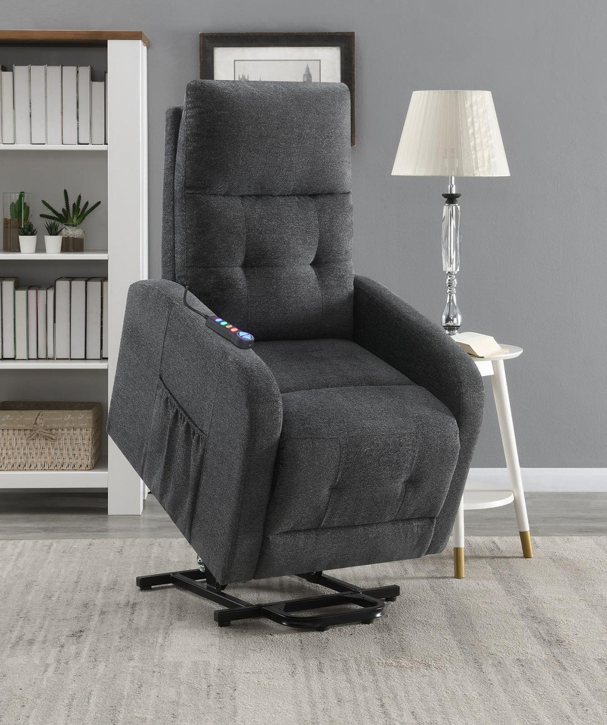 Howie Charcoal Tufted Upholstered Power Lift Recliner by Coaster at Eve Furniture