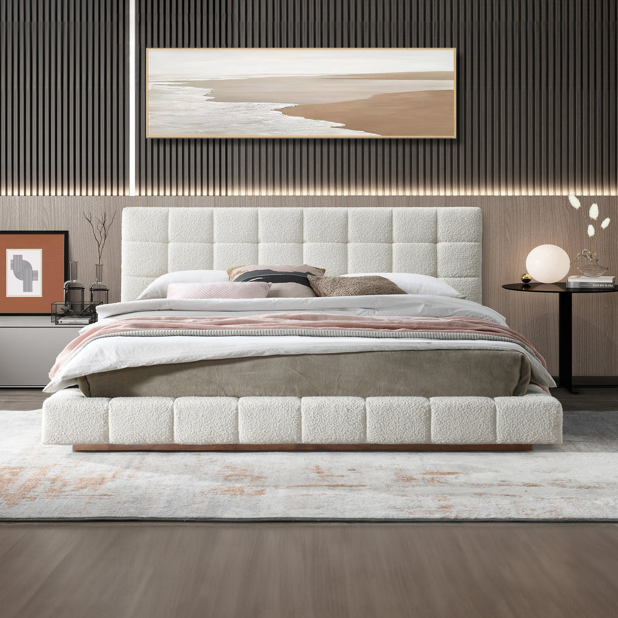 Hudson Ivory Boucle King Bed by Ashcroft Imports at Eve Furniture