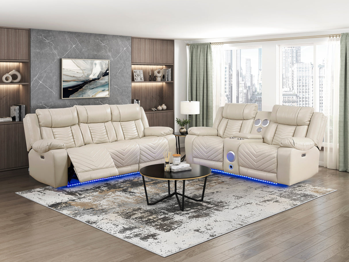 Huron Beige Power Double Reclining Sofa by Homelegance at Eve Furniture