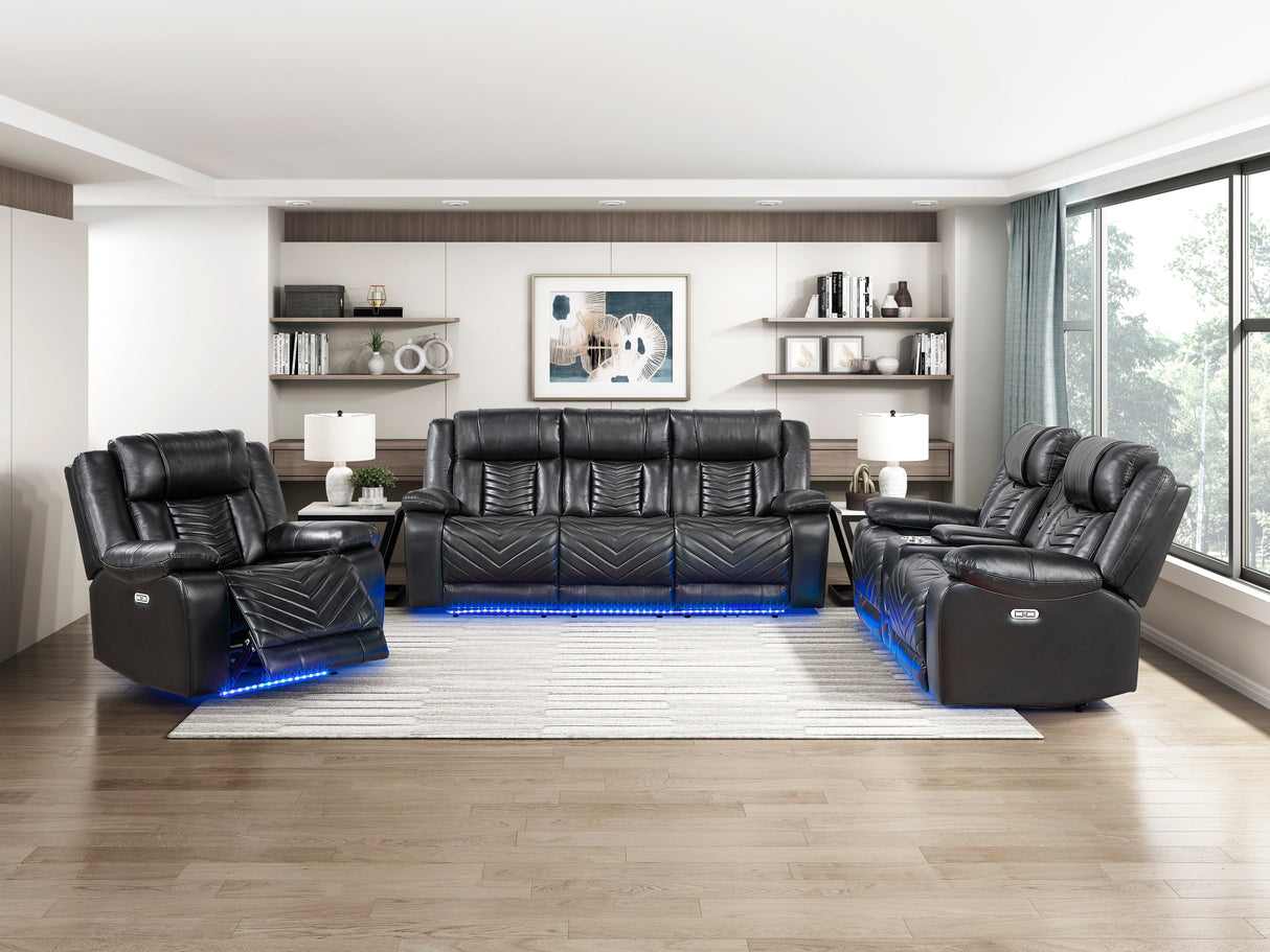 Huron Black Power Double Reclining Loveseat with Center Console by Homelegance at Eve Furniture