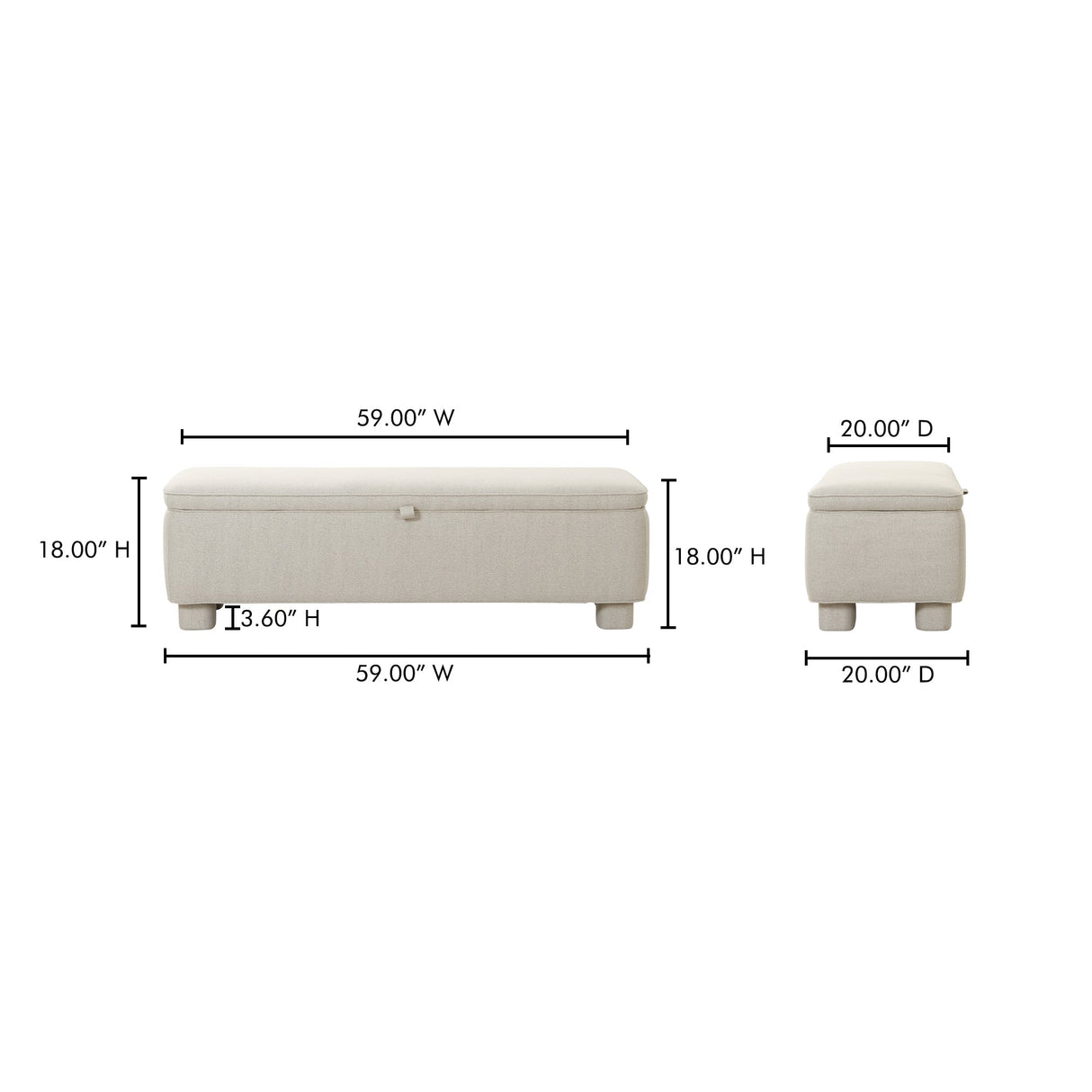 Ichigo Light Grey Storage Bench by Moe's Home at Eve Furniture