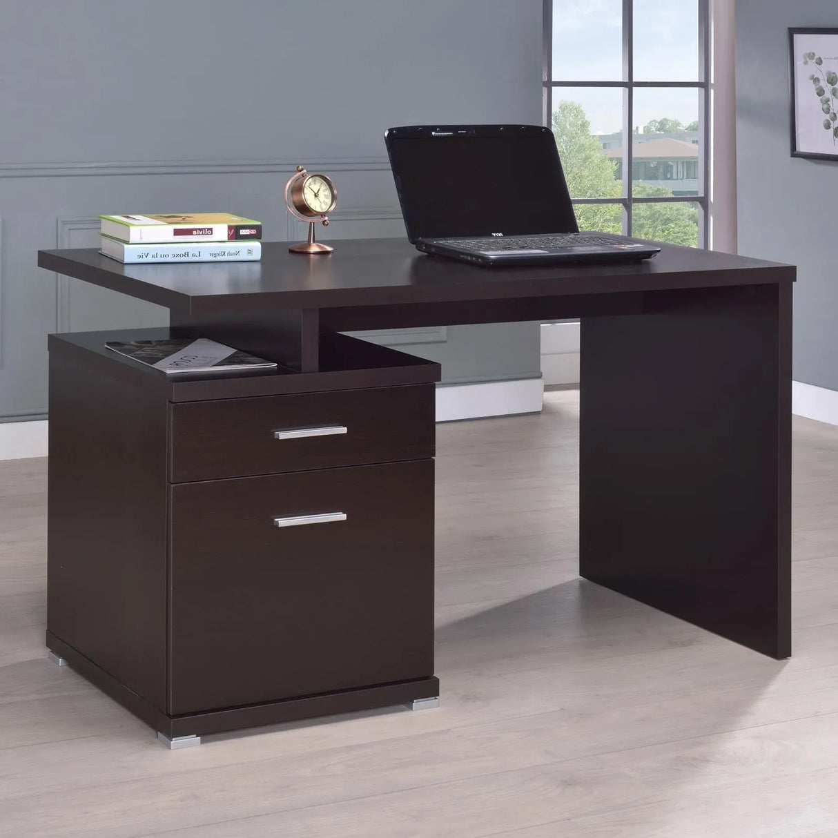 Irving Cappuccino 2-Drawer Office Desk with Cabinet by Coaster at Eve Furniture