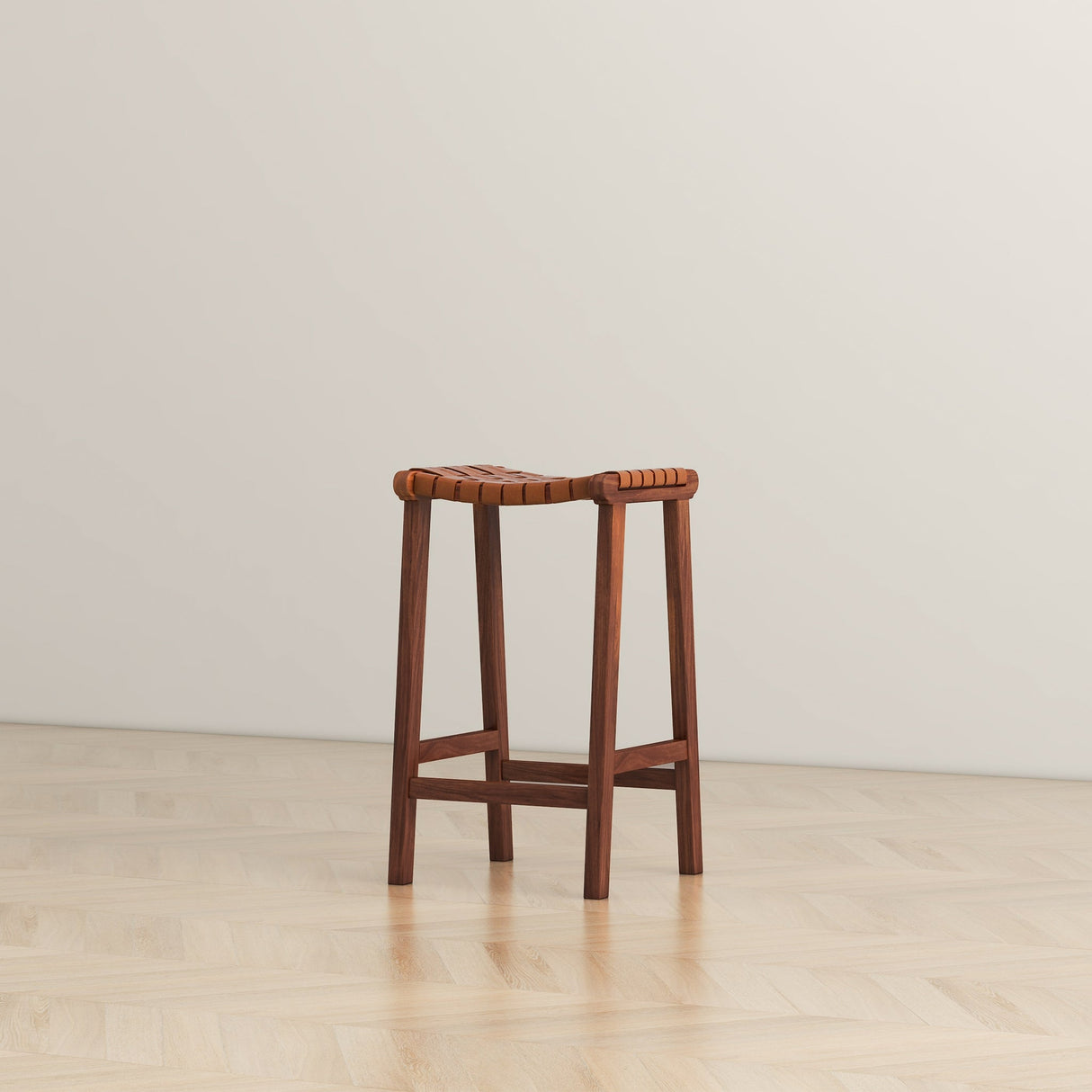 James Mid-Century Modern Genuine Tan Leather 24.5" Counter Stool by Ashcroft Furniture at Eve Furniture