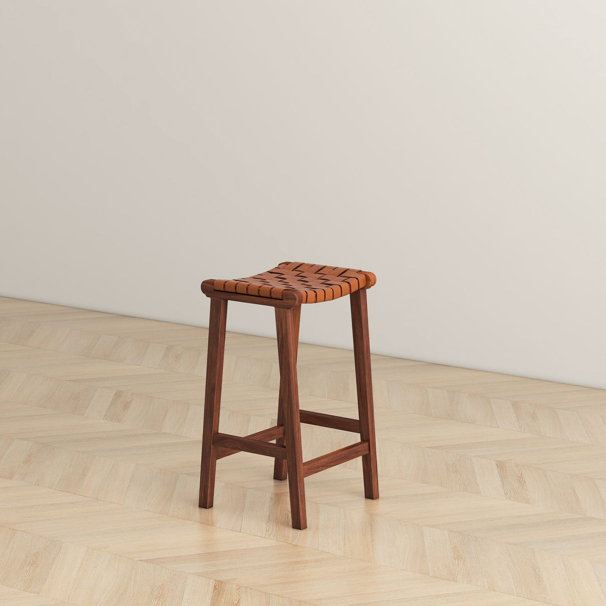 James Mid-Century Modern Genuine Tan Leather 24.5" Counter Stool by Ashcroft Furniture at Eve Furniture