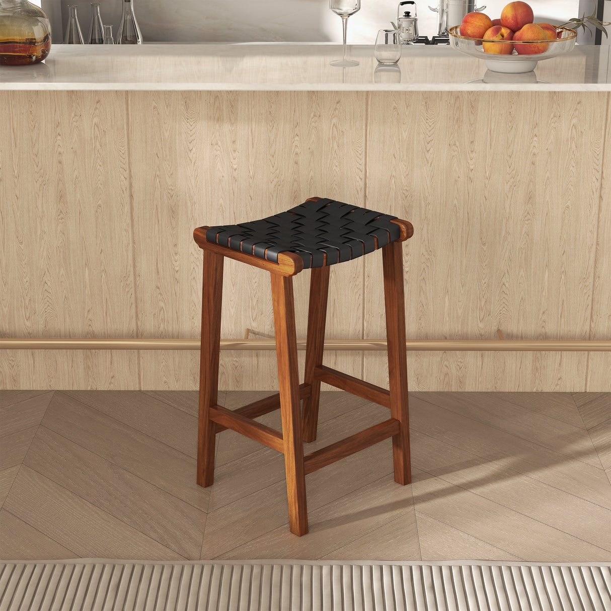 James Mid-Century Modern Genuine Black Leather 24.5" Counter Stool by Ashcroft Furniture at Eve Furniture